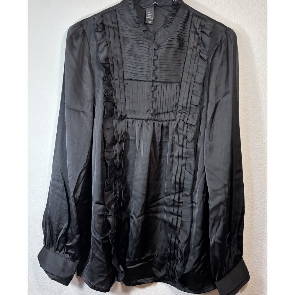 H&M Vtg Sz US 14 Y2K Black Satin Top 90s Office Siren Corpcore Grunge Vampire